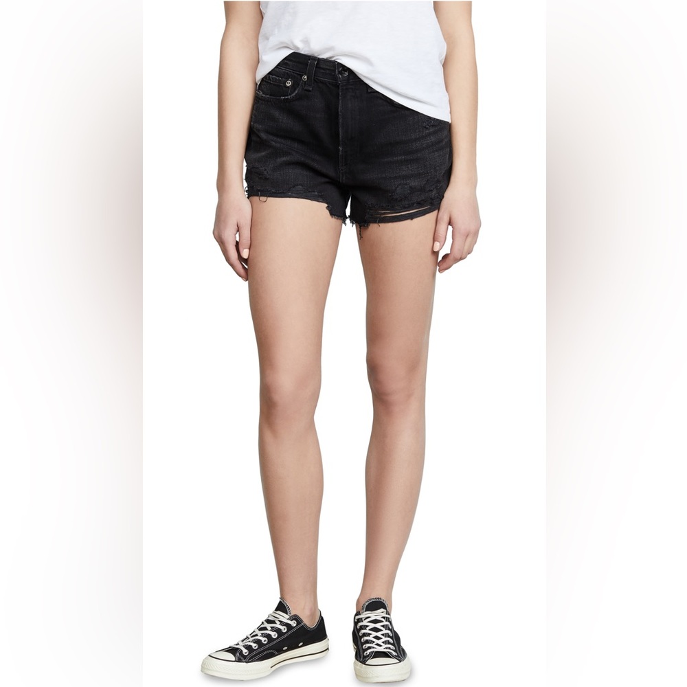 rag & bone Justine Denim Shorts Raven Black Wash Size 28 High Rise Raw Hem